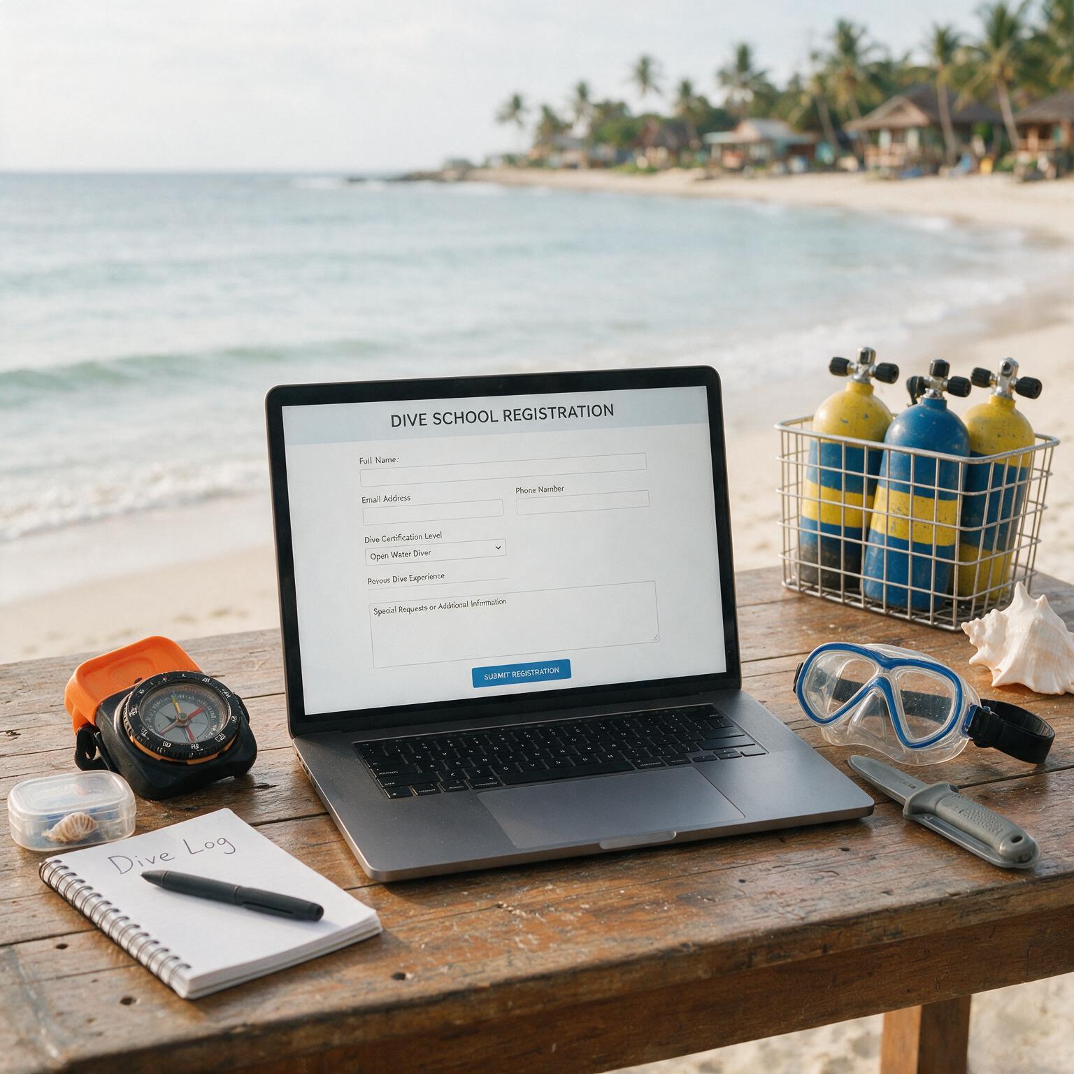 Online jelentkezés laptopon – búváriskola ügyintézés a weben